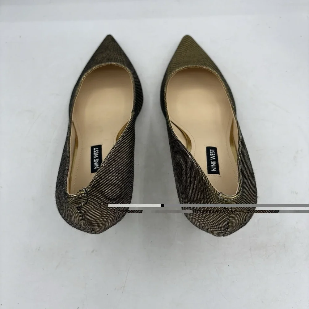 Nine West Heels‎ Womens Size 9.5 M Arlene 2 Gold Stripe Pumps Pointed Toe